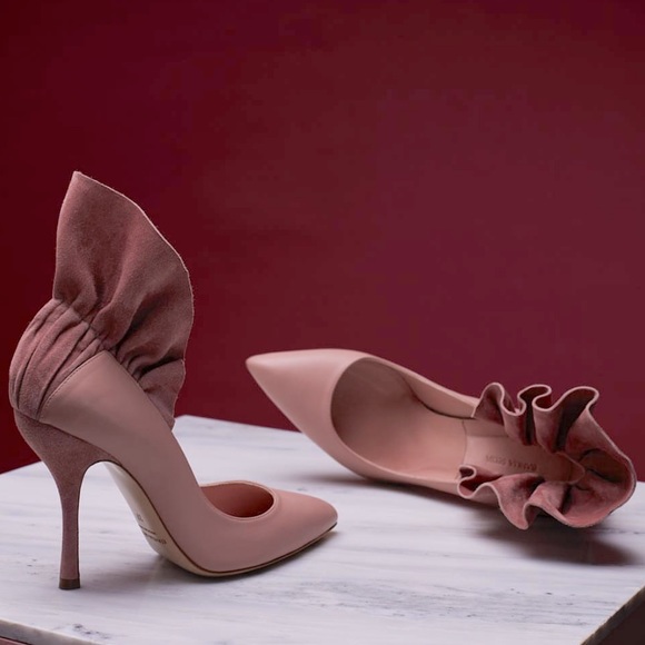 Dahlia Selva Shoes - Dahlia Selva “Frills for All” Pointy Toe Pump in Old Rose